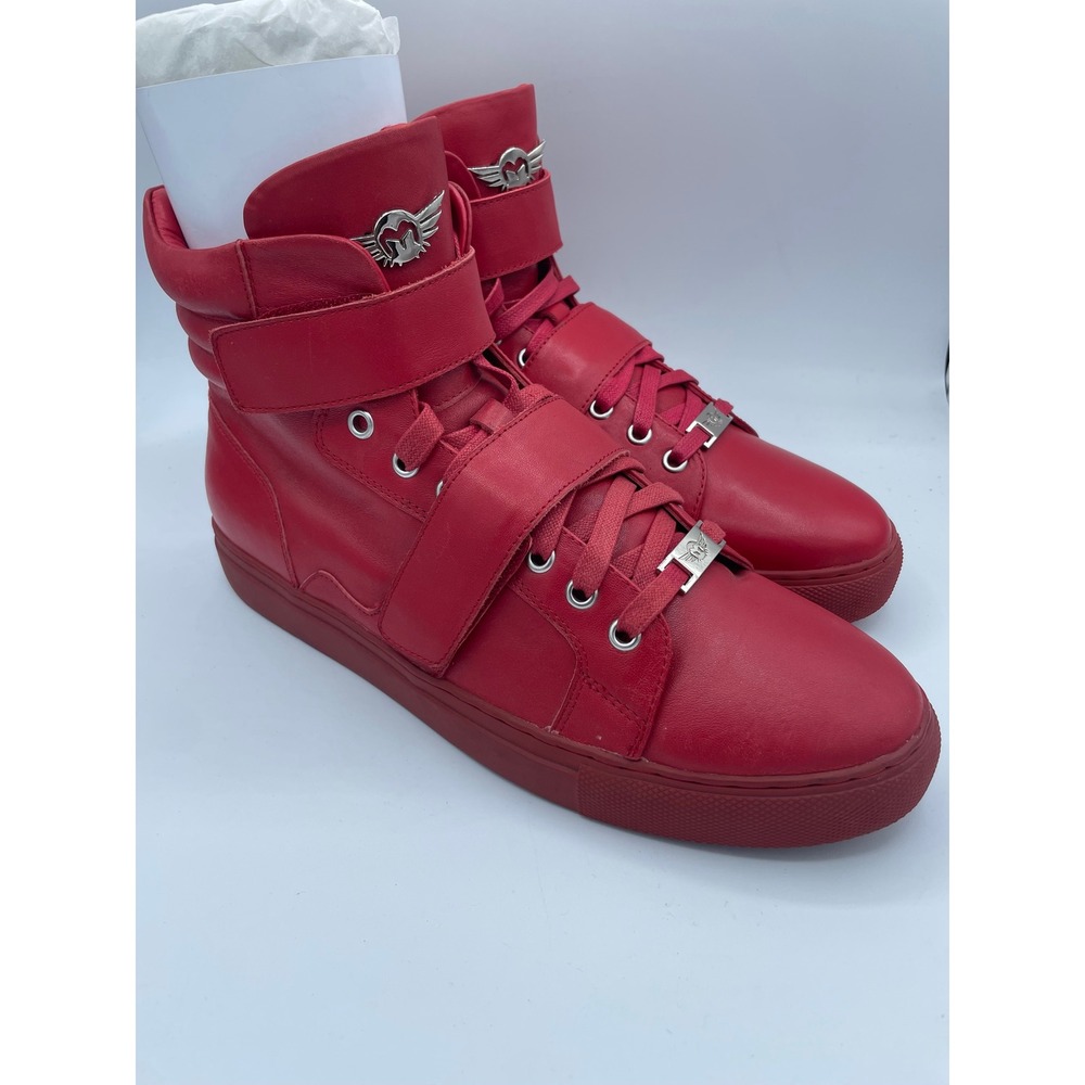 Ferrari‎ Massari High Hustler Red Italian Calfskin Leather High Top Sneakers 9